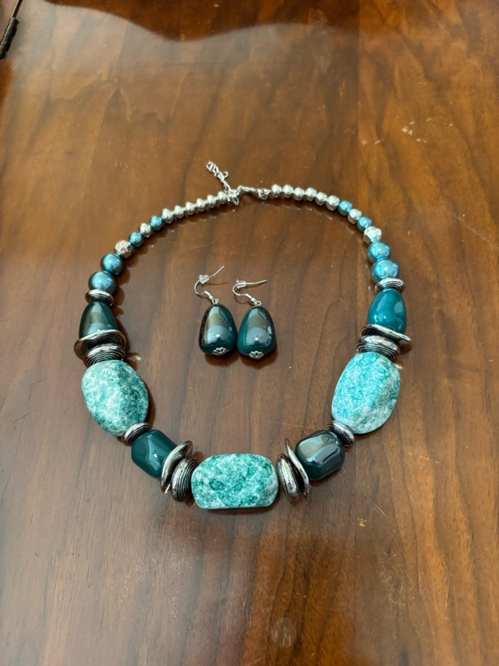 Turquoise Bead Statement Necklace and Earrings - Women Jewelry